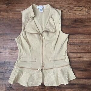 Olyes Y2K Beige Moto Vest Peplum Hem‎ Lace Fitted Women M Coquette Mcbling 2000s